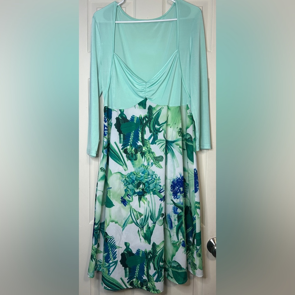 Chiffon Half Sleeve Bolero Jacket Side Zip Closure Maxi Bustier Floral Dress